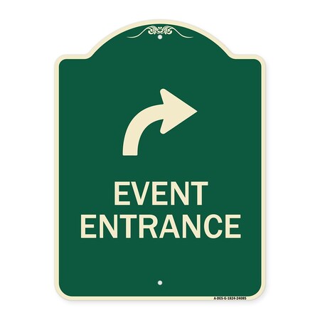 Event Entrance With Upper Right Arrow Heavy-Gauge Aluminum Architectural Sign